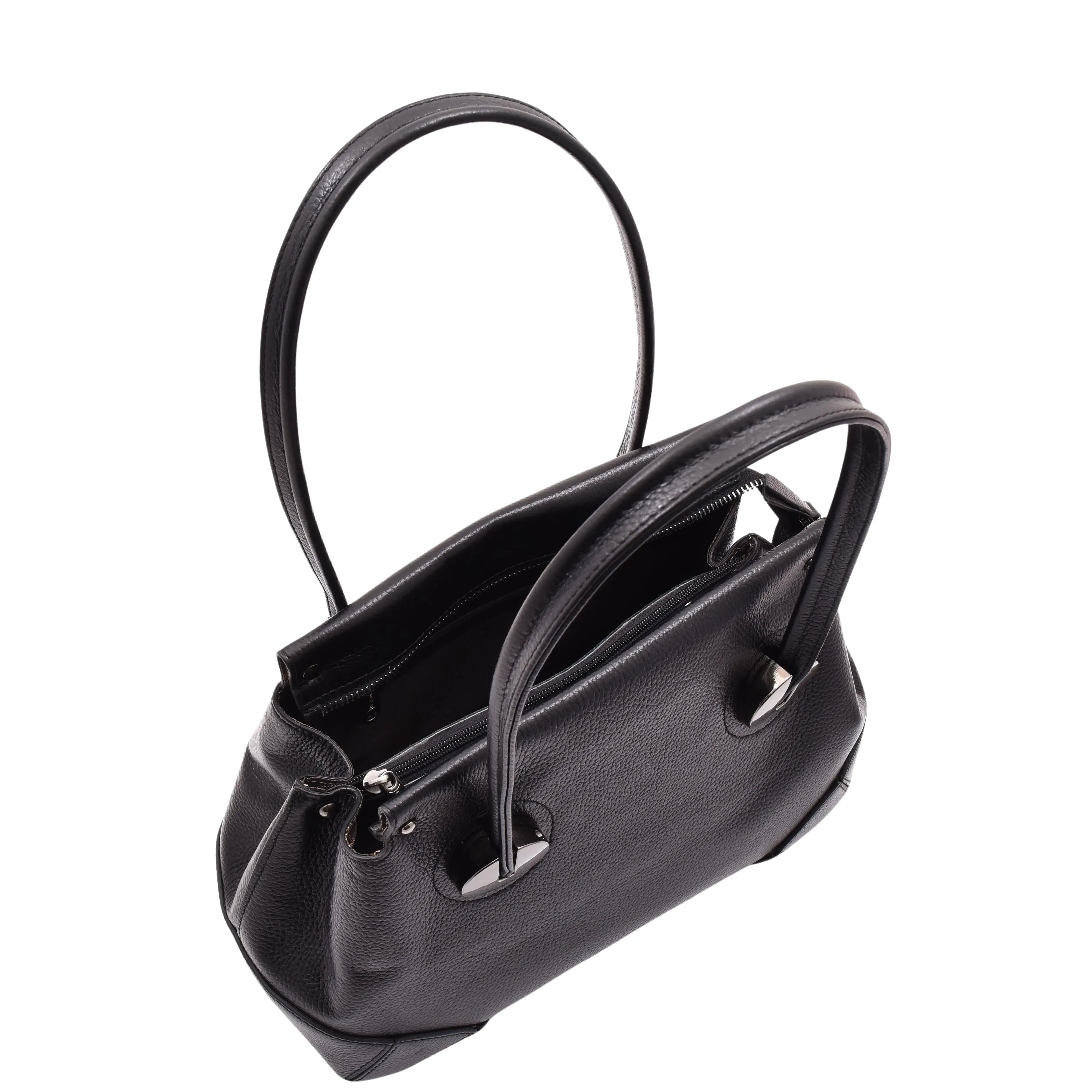 Leather Shoulder bag For Women Zip Medium Tote Handbag Susan Black