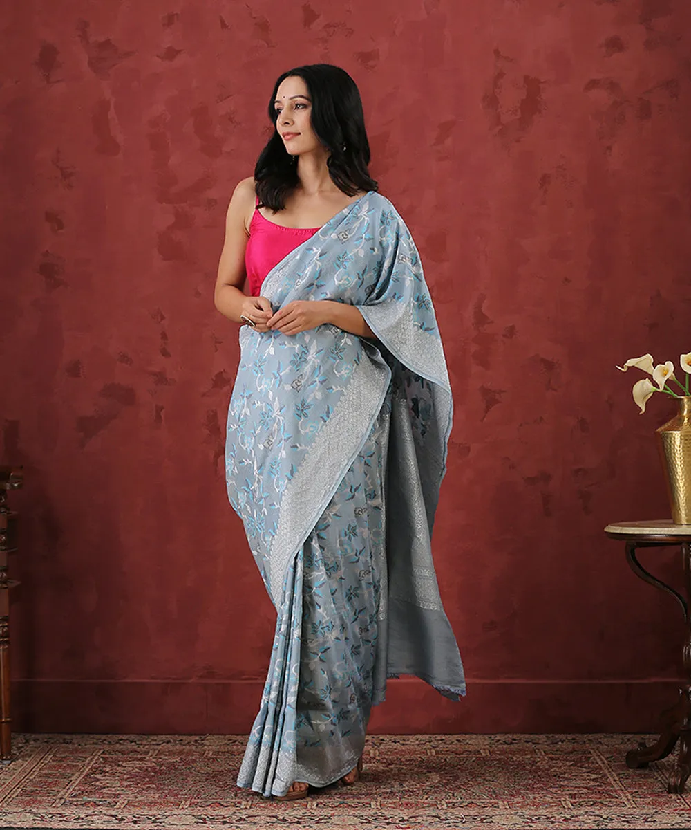 Light Blue Handloom Tussar Georgette Saree with Meenakari Jaal