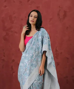 Light Blue Handloom Tussar Georgette Saree with Meenakari Jaal