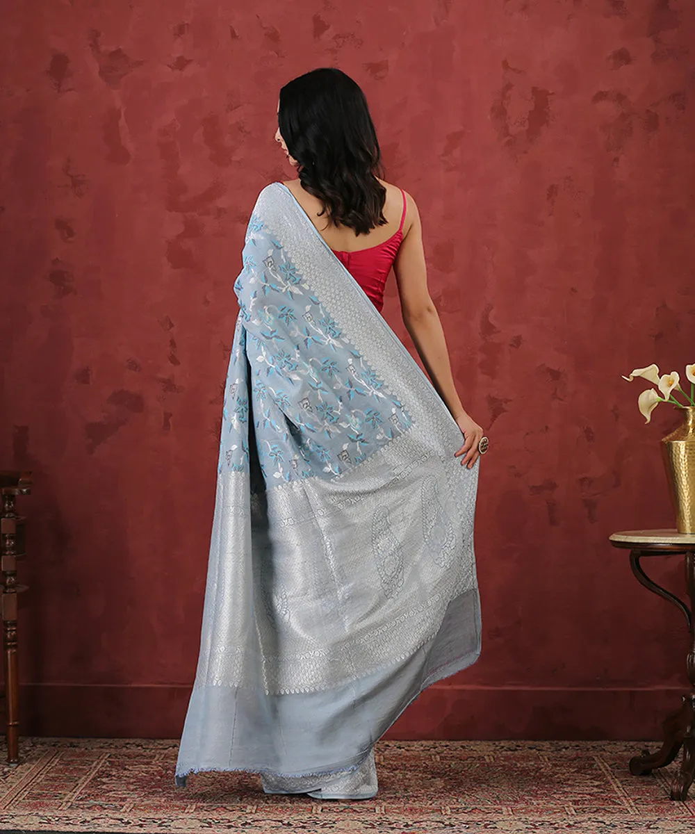 Light Blue Handloom Tussar Georgette Saree with Meenakari Jaal