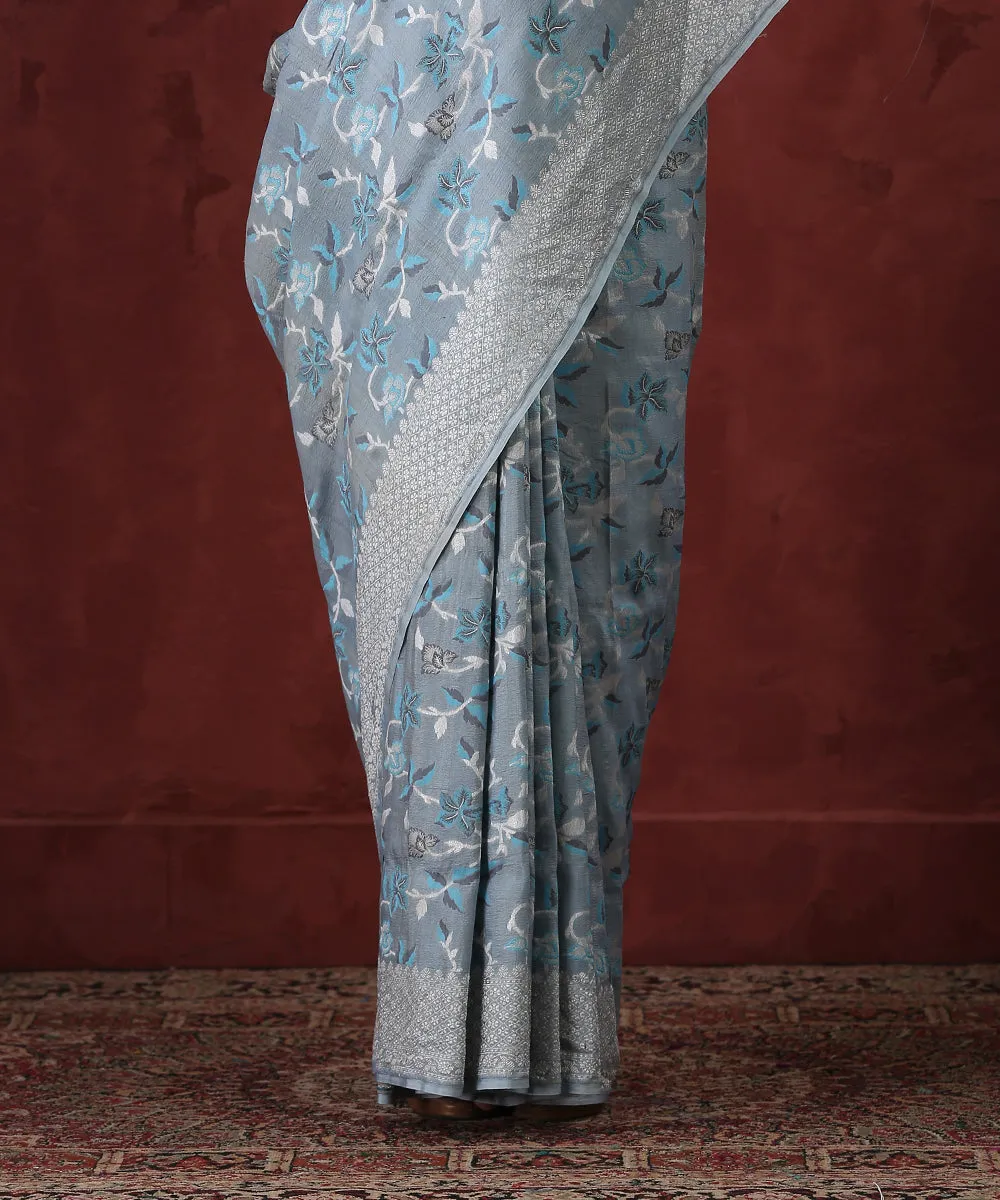 Light Blue Handloom Tussar Georgette Saree with Meenakari Jaal