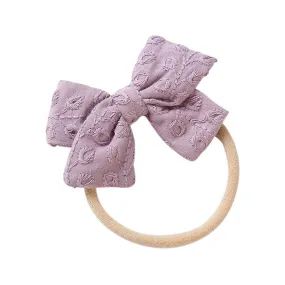 Little Mauve Embroidered Cotton Baby Bow