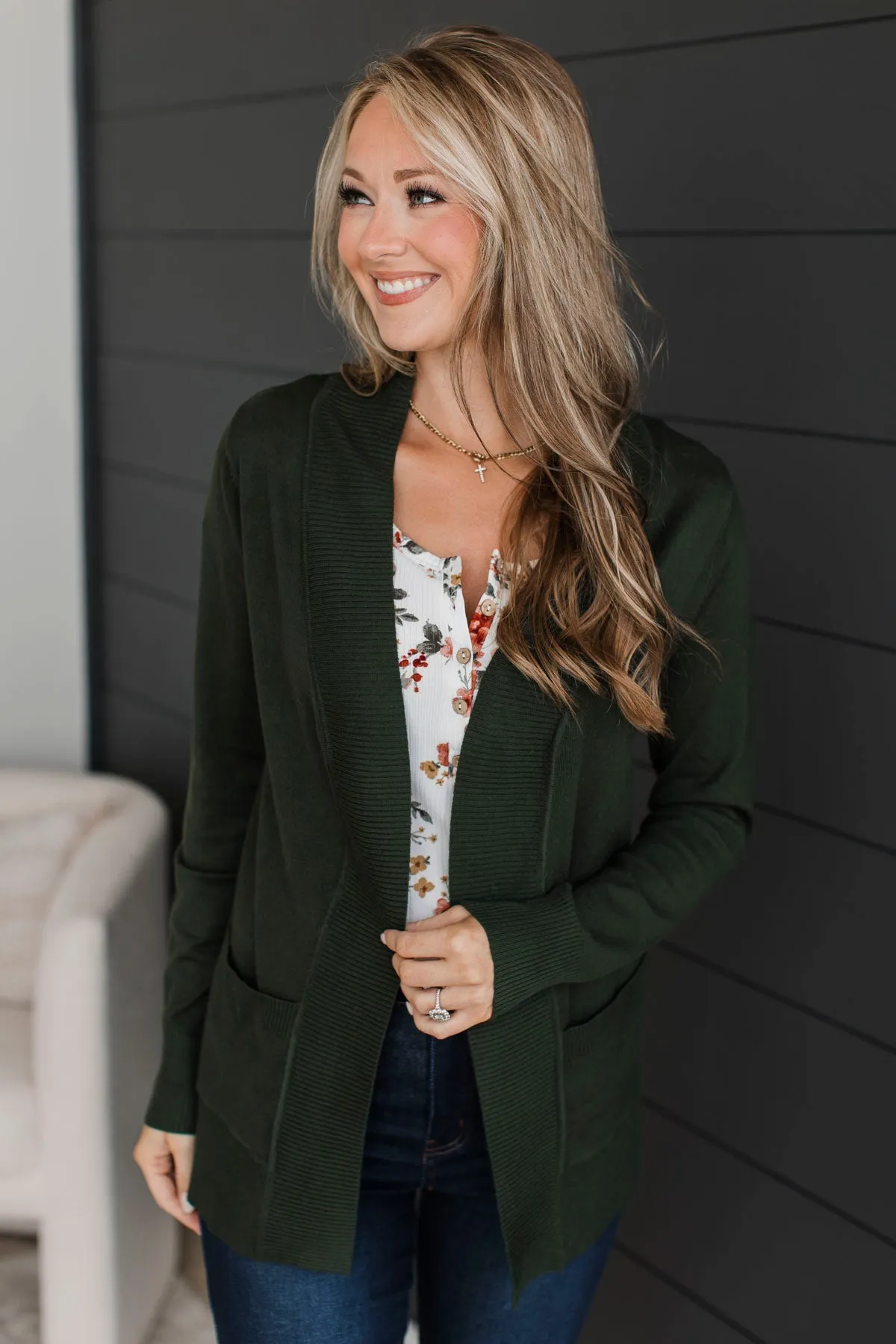 Long Gone Knit Cardigan - Dark Olive - Shop Now