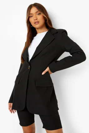 Longline Contrast Button Tailored Blazer