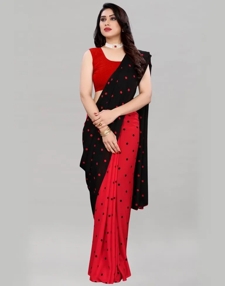 Lustrous Red Printed Saree