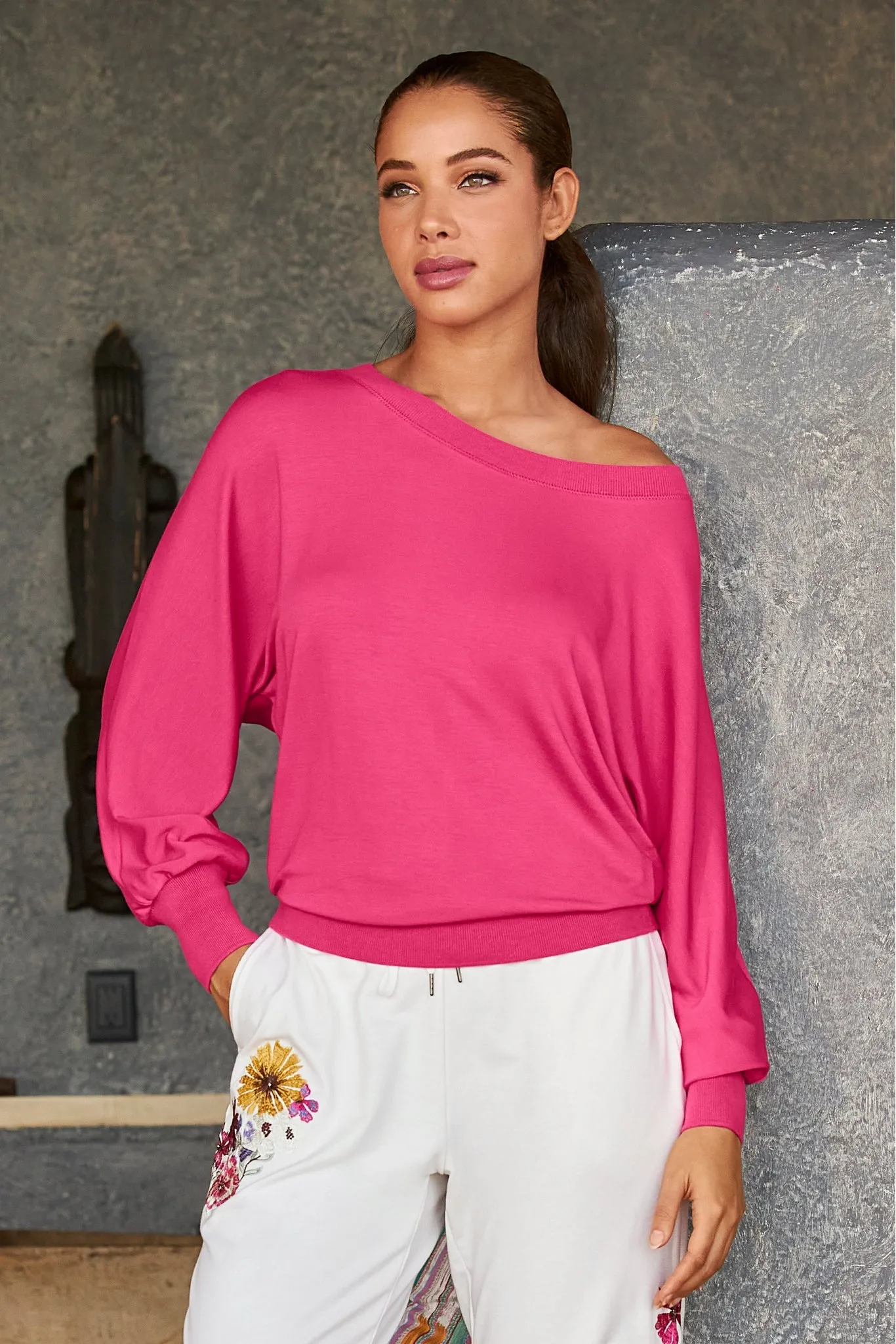 Magenta Lounge Top with Banded Slouchy Design