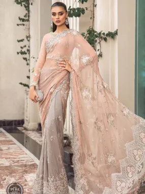 Maria.B Unstitched Chiffon Embroidered Saree MPC-23-105 Peach And Grey