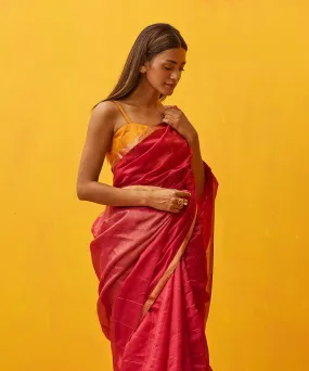 Maroon Handloom Pure Chanderi Silk Saree With Zari Checks