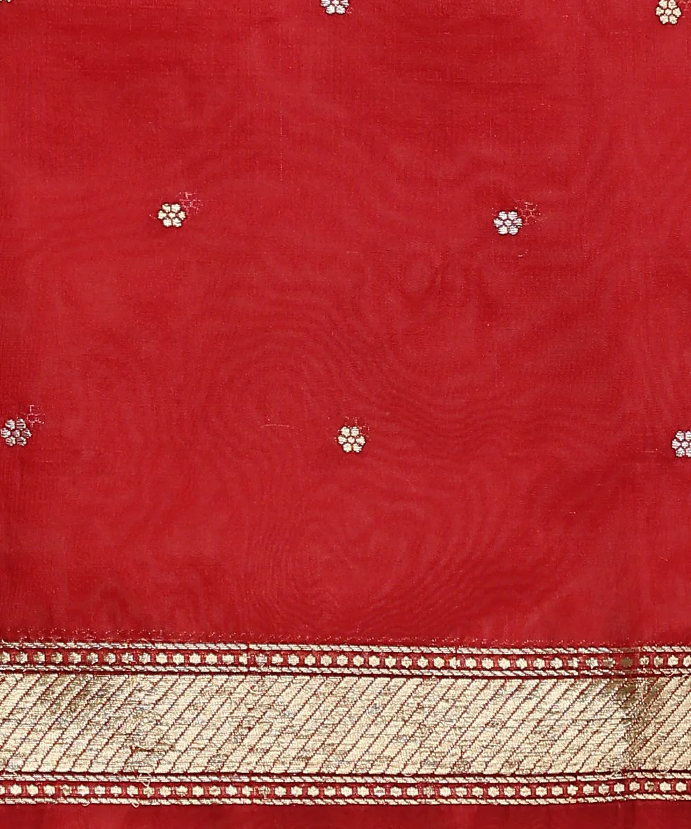 Maroon Handloom Pure Kora Silk Banarasi Saree With Floral Border And Booti