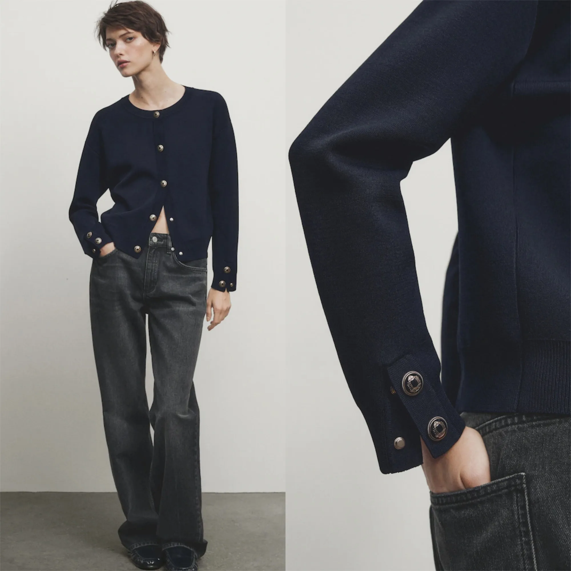 Massimo Dutti snap button knit cardigan.