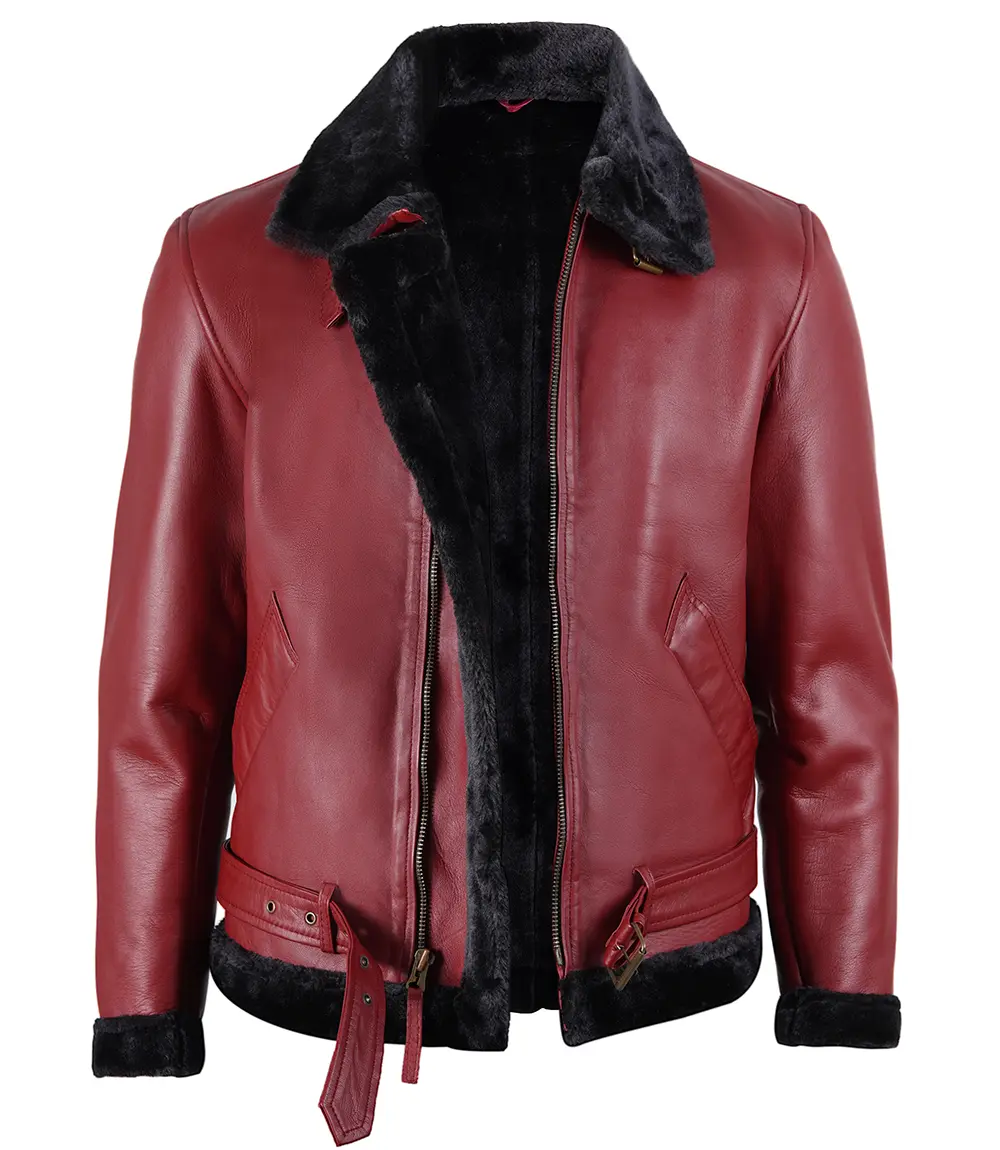 Men's Maroon Shearling Leather Jacket