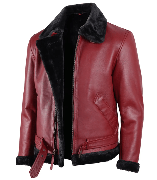 Men's Maroon Shearling Leather Jacket