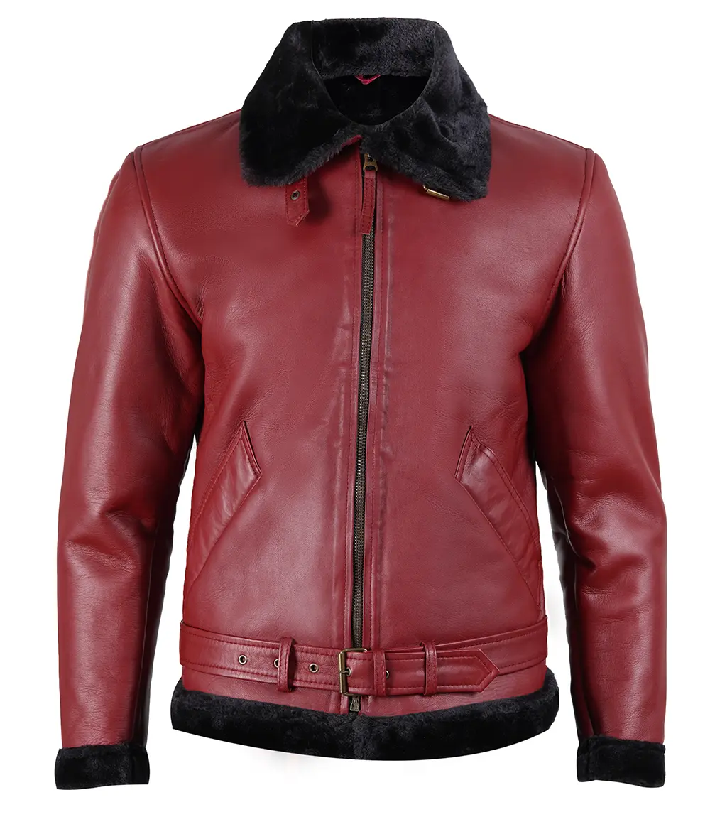 Men's Maroon Shearling Leather Jacket