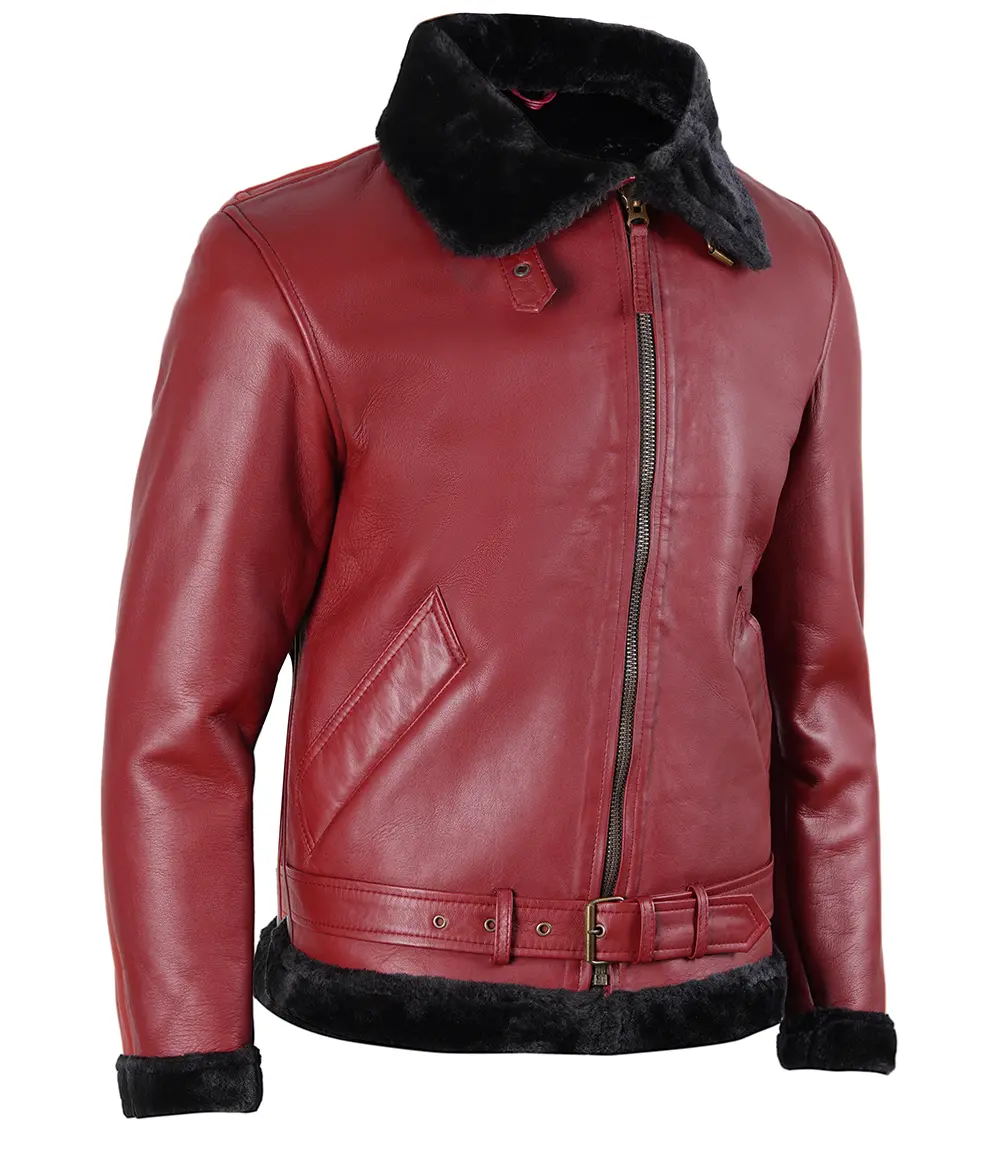 Men's Maroon Shearling Leather Jacket