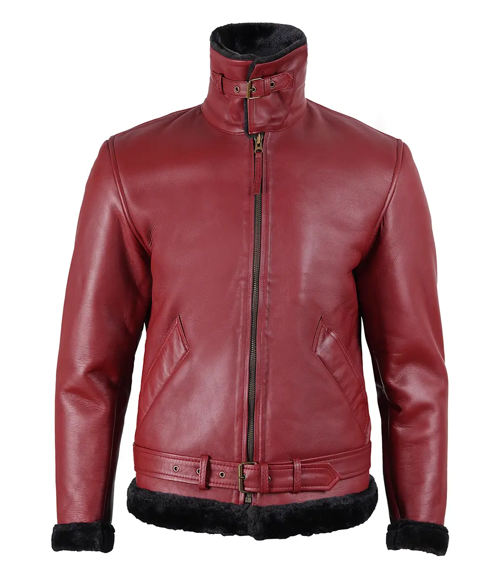 Men's Maroon Shearling Leather Jacket