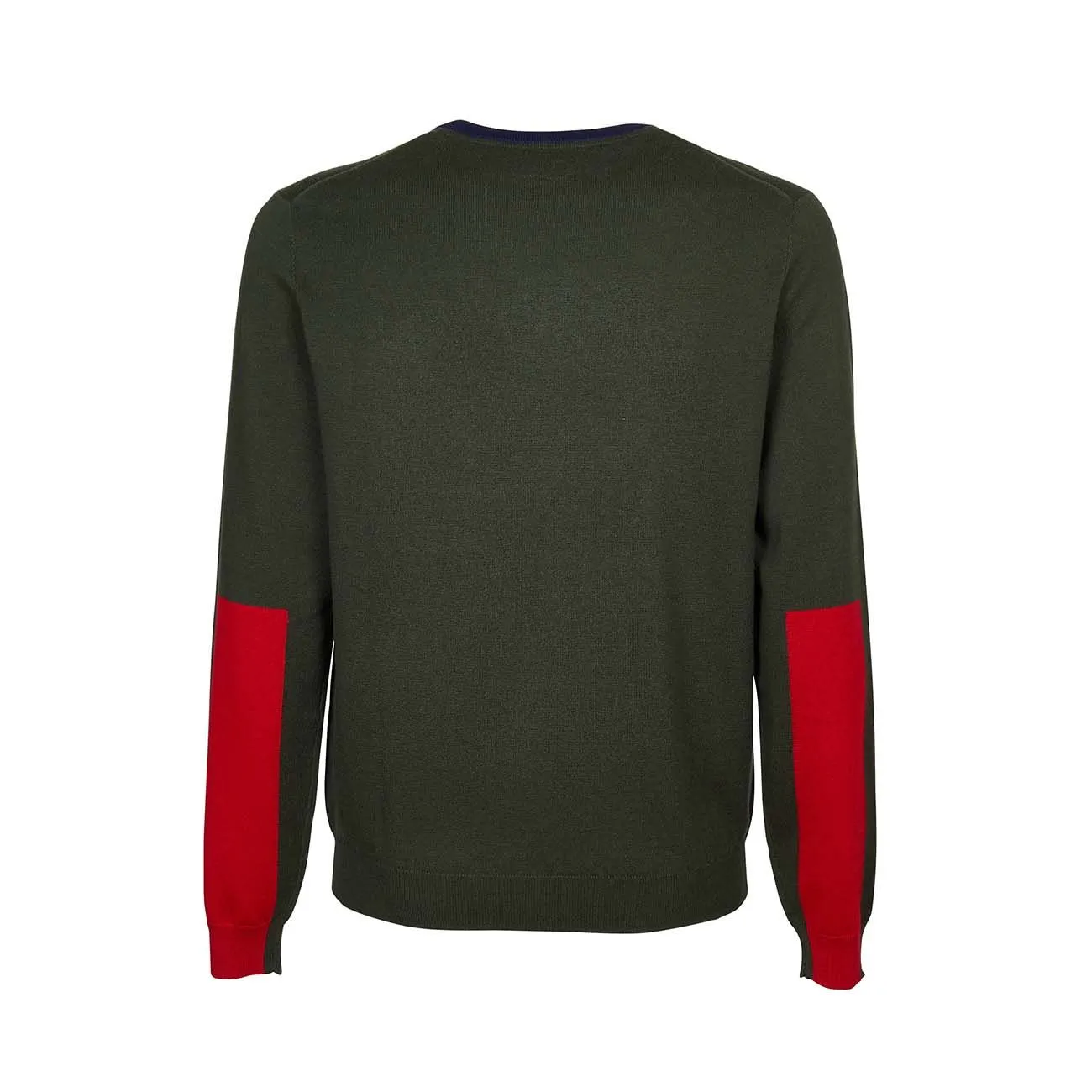 Mens Dark Military Pullover Sweater with Round Neck and Oversized Elbow Patches