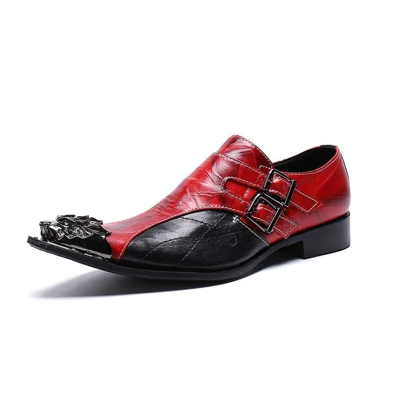 Men's Genuine Leather Formal Dress Shoes with Pointed Iron Toe