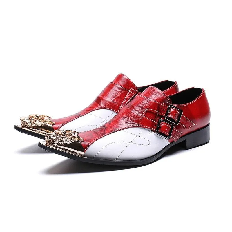 Men's Genuine Leather Formal Dress Shoes with Pointed Iron Toe