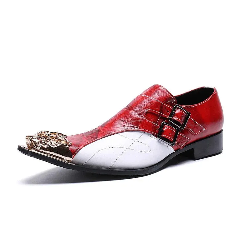 Men's Genuine Leather Formal Dress Shoes with Pointed Iron Toe