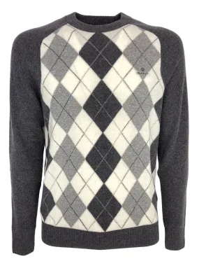 Mens Geometric Diamond Pattern 100% Wool Sweater