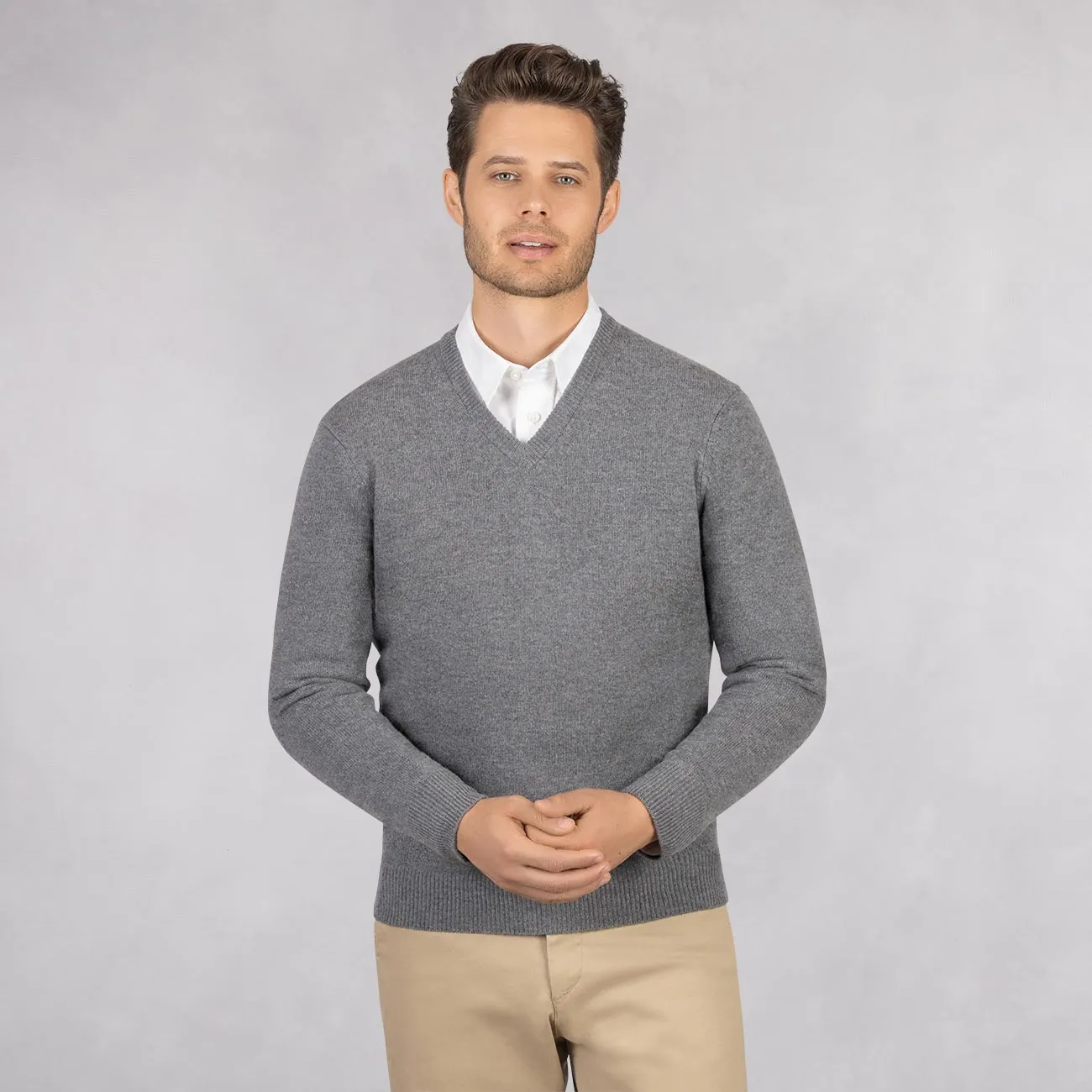 Men's V neck wool pullover.