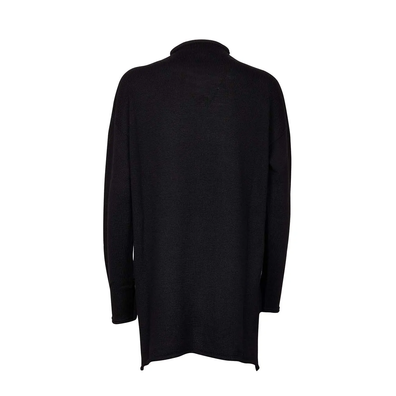 Merino wool black women's turtleneck sweater with slit