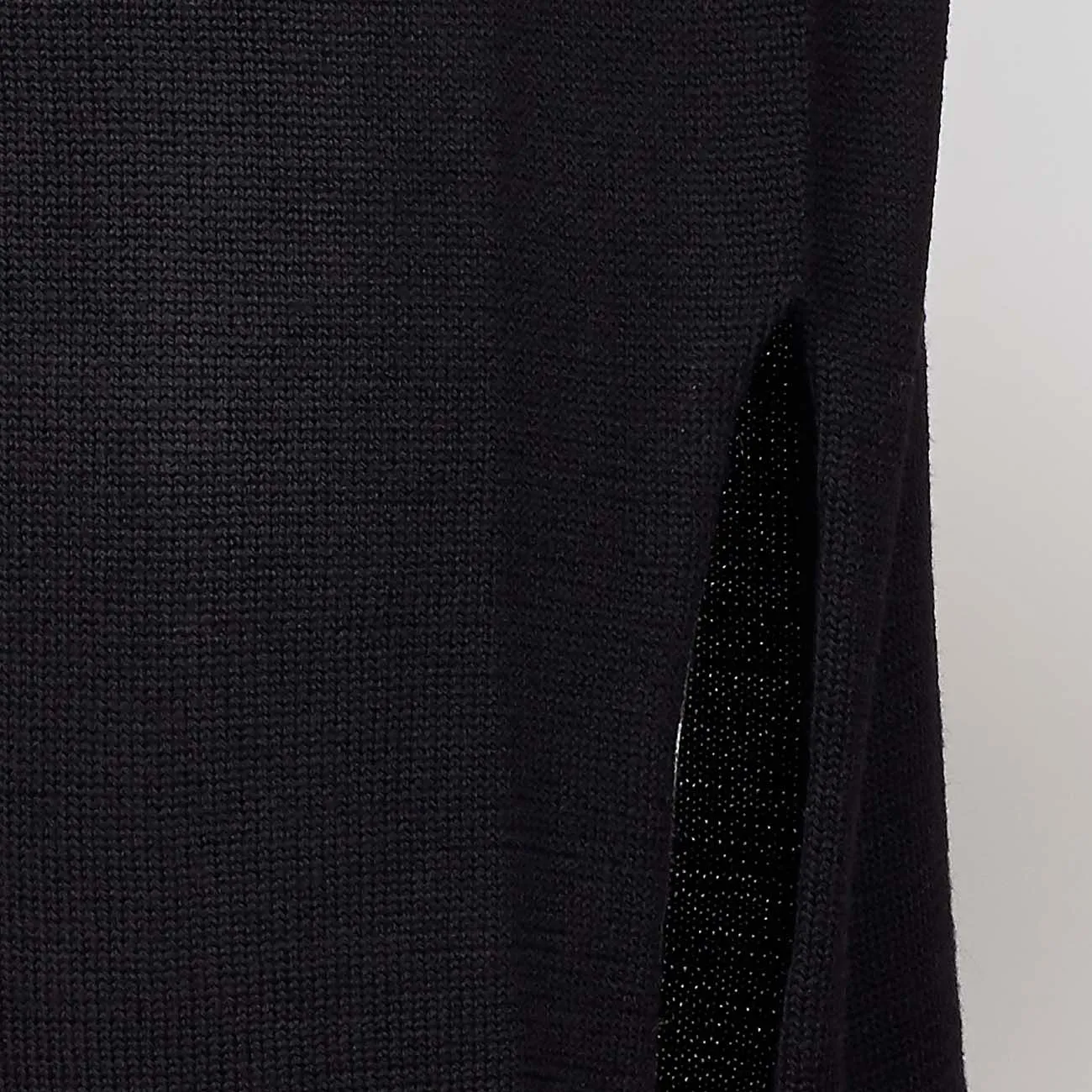 Merino wool black women's turtleneck sweater with slit