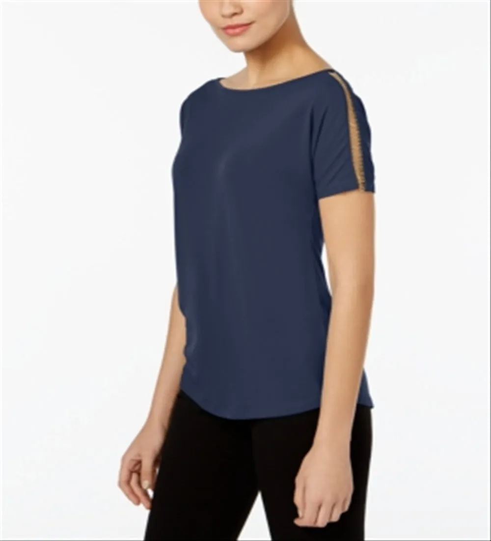 Michael Kors Blue Embellished Jersey Medium Women's Casual Top - Result