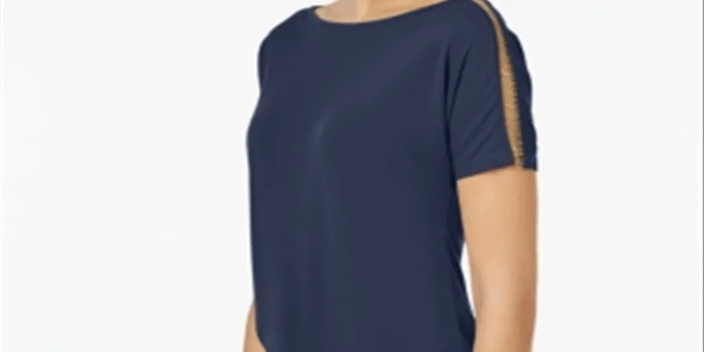 Michael Kors Blue Embellished Jersey Medium Women's Casual Top - Result