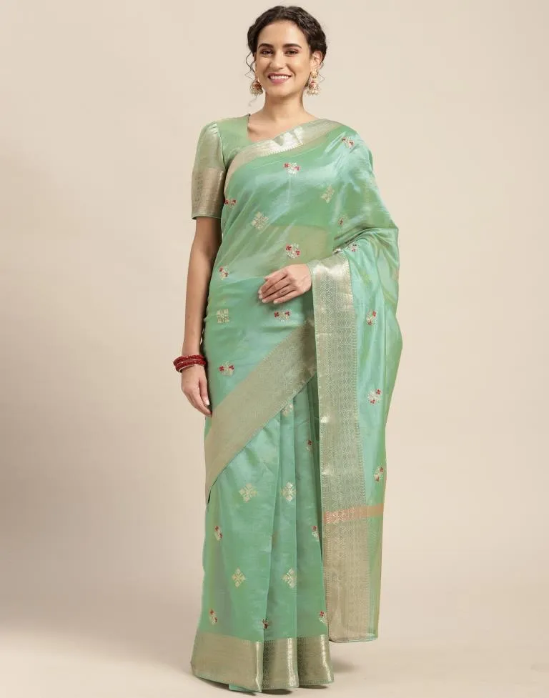 Mint Green Embroidery Saree