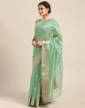 Mint Green Embroidery Saree