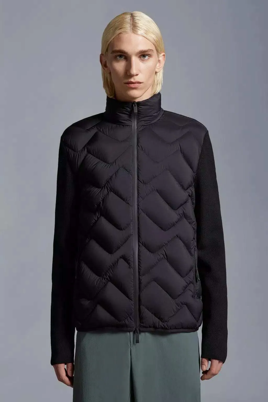 Moncler Padded Wool Blend Cardigan with Zip-Up Design