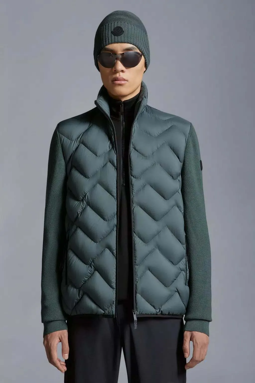 Moncler Padded Wool Blend Cardigan with Zip-Up Design