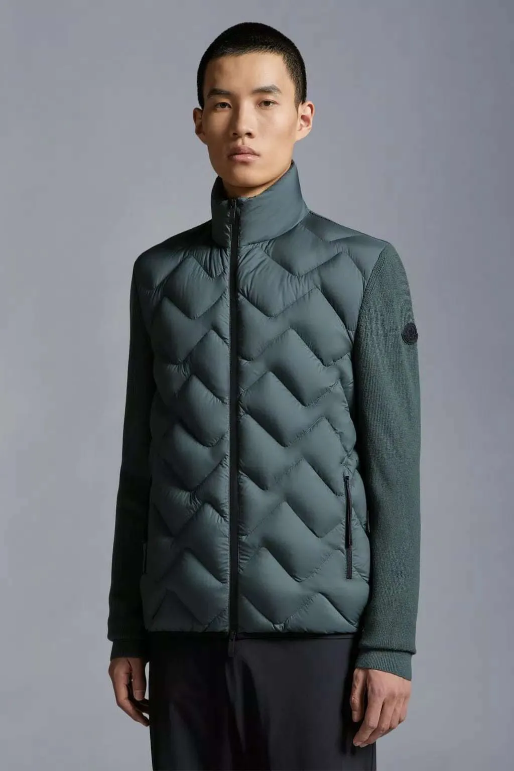 Moncler Padded Wool Blend Cardigan with Zip-Up Design