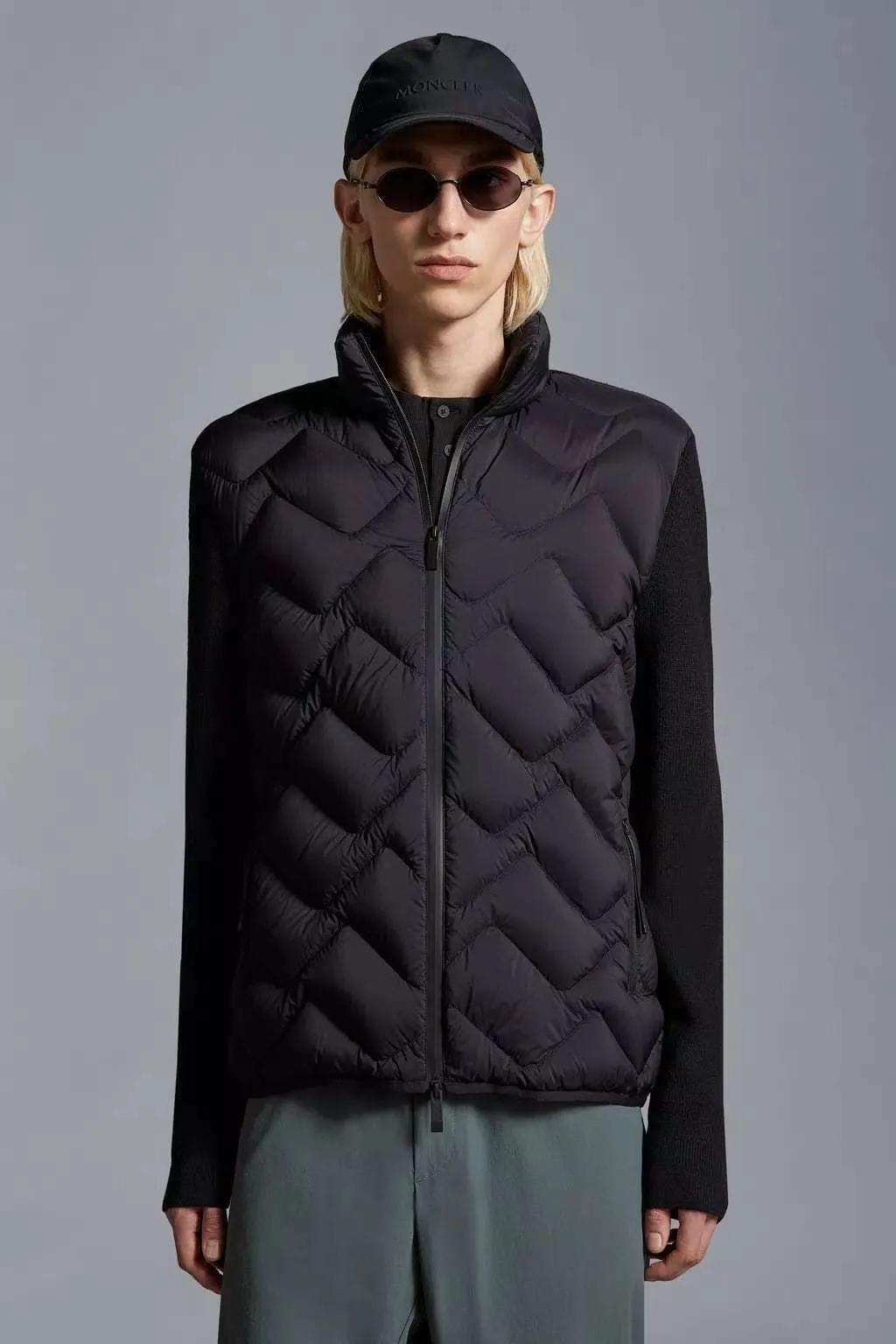 Moncler Padded Wool Blend Cardigan with Zip-Up Design