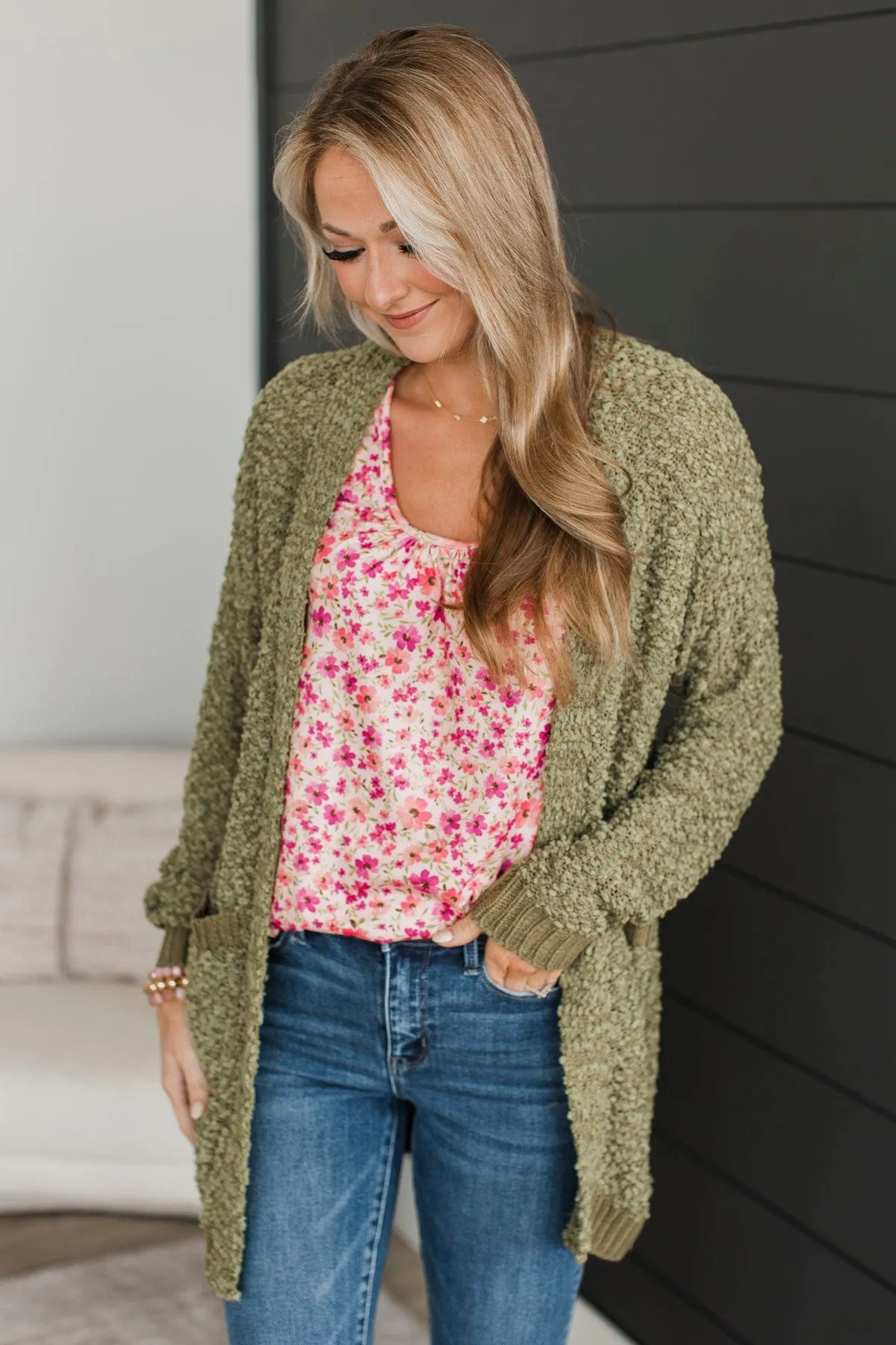 Movie Date Popcorn Cardigan - Army Green - $X.XX