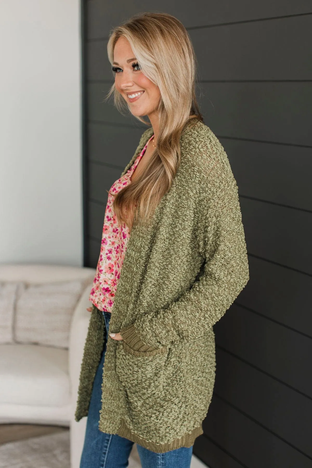 Movie Date Popcorn Cardigan - Army Green - $X.XX