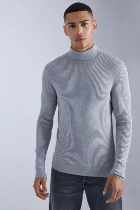 Muscle Fit Ribbed Turtleneck Sweater