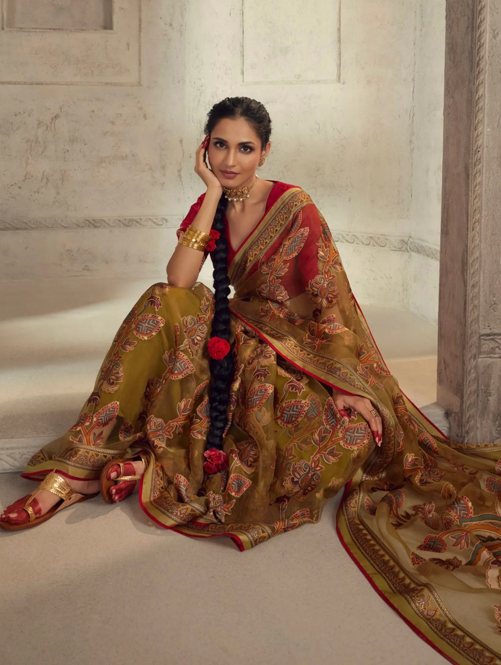 Mustard Colour Weaving Organza Silk Saree