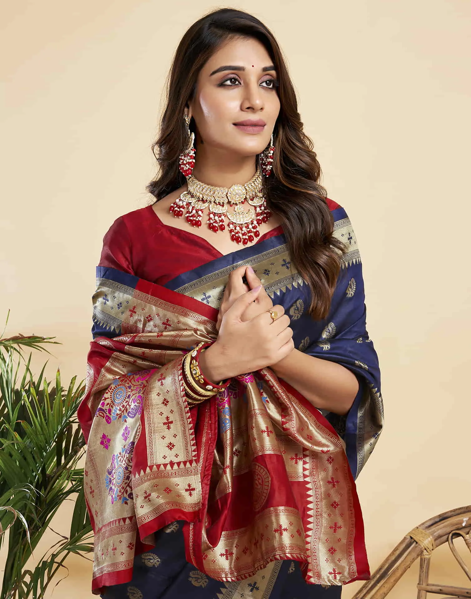 Navy Blue Silk Woven Paithani Saree