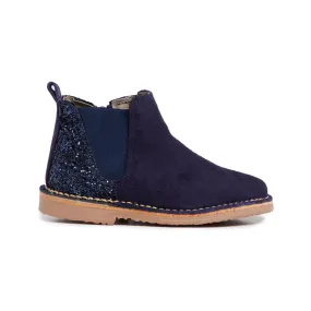 Navy Glitter Suede Chelsea Boots.