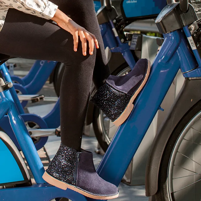 Navy Glitter Suede Chelsea Boots.