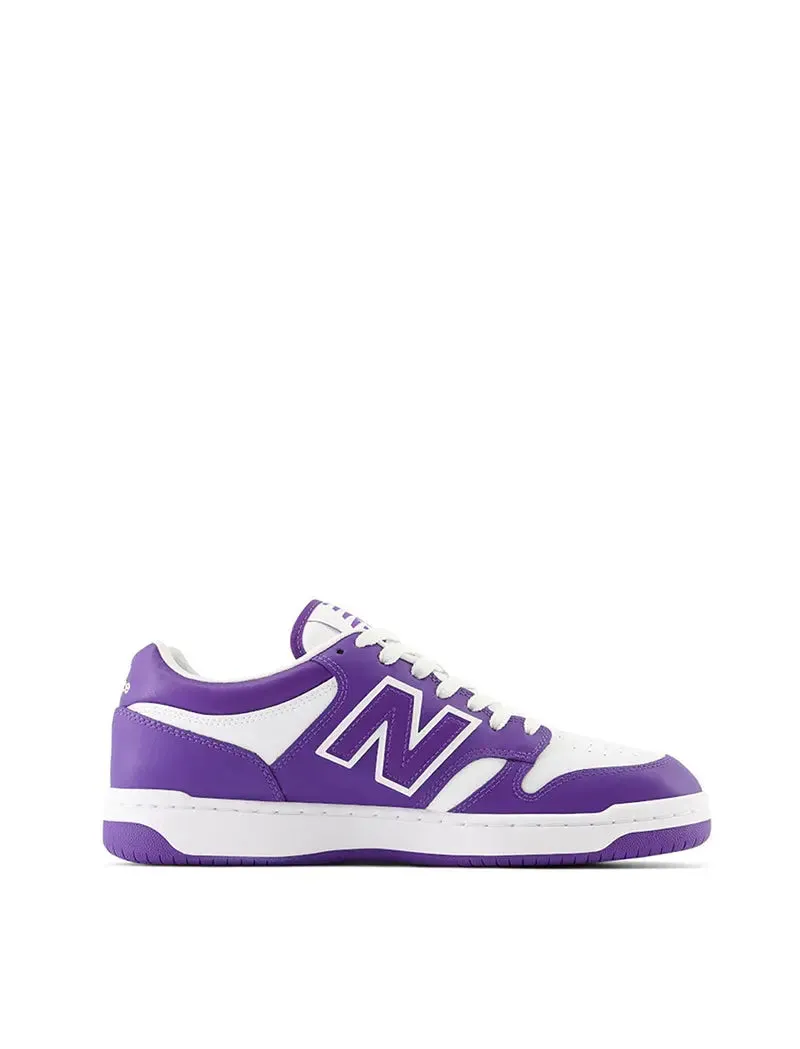 New Balance 480 White Trainers with Prism Purple - Best Price