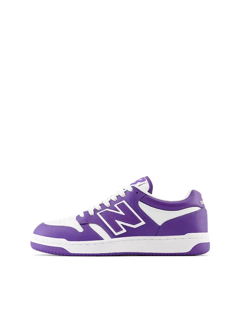 New Balance 480 White Trainers with Prism Purple - Best Price