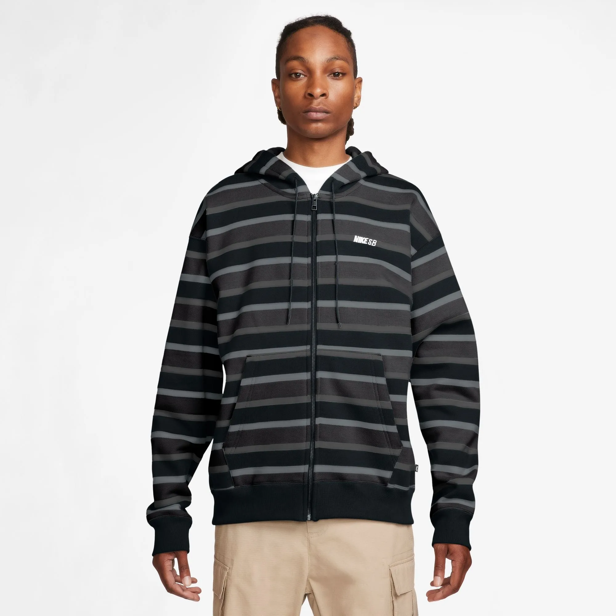 Nike SB Striped Zip-Up Hoodie Cool Grey Anthracite White - Shop Now