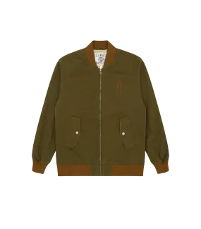 Olive drill cotton bomber jacket.