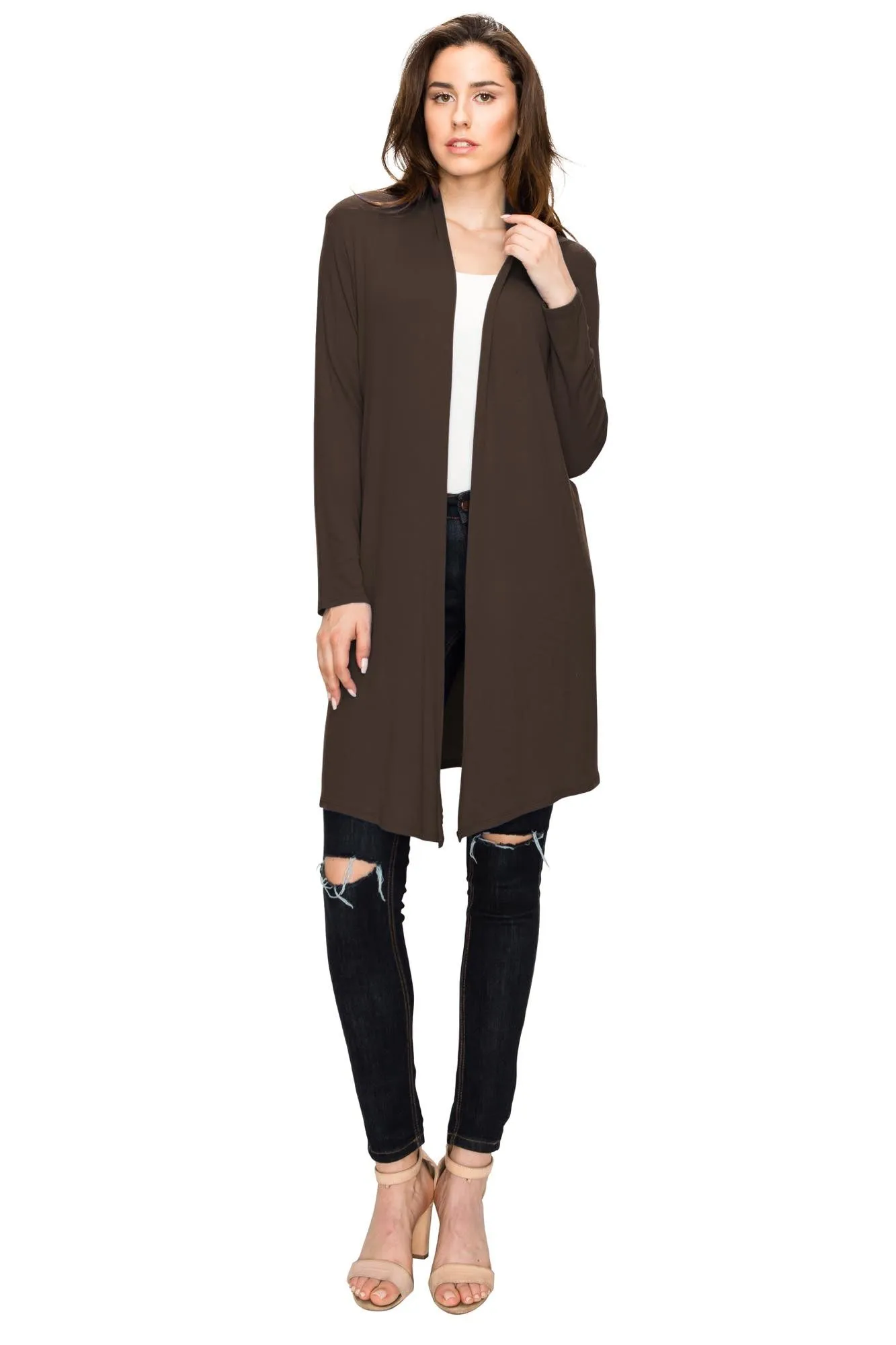 Open Front Long Cardigan for Women with Long Sleeves