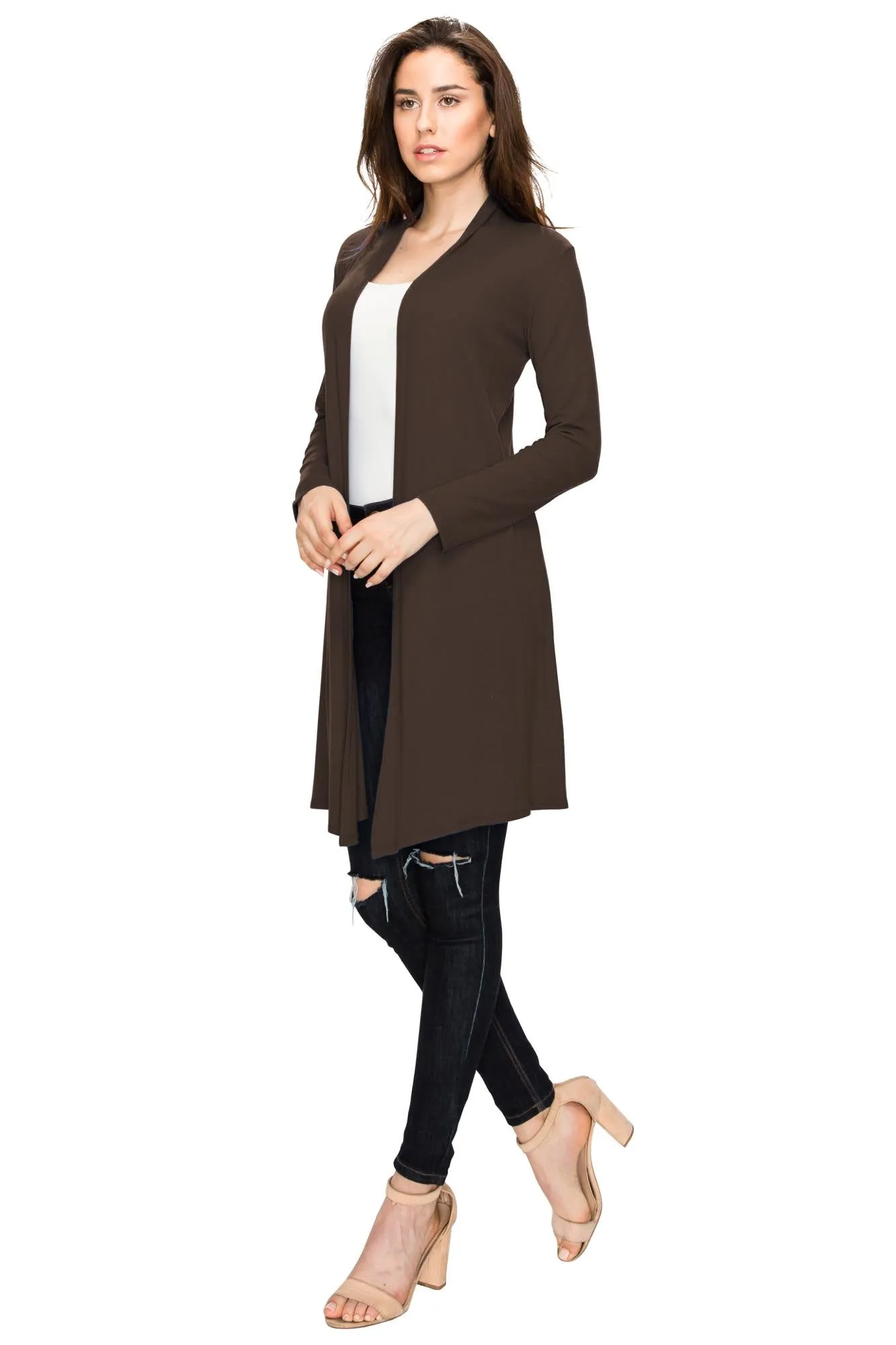 Open Front Long Cardigan for Women with Long Sleeves