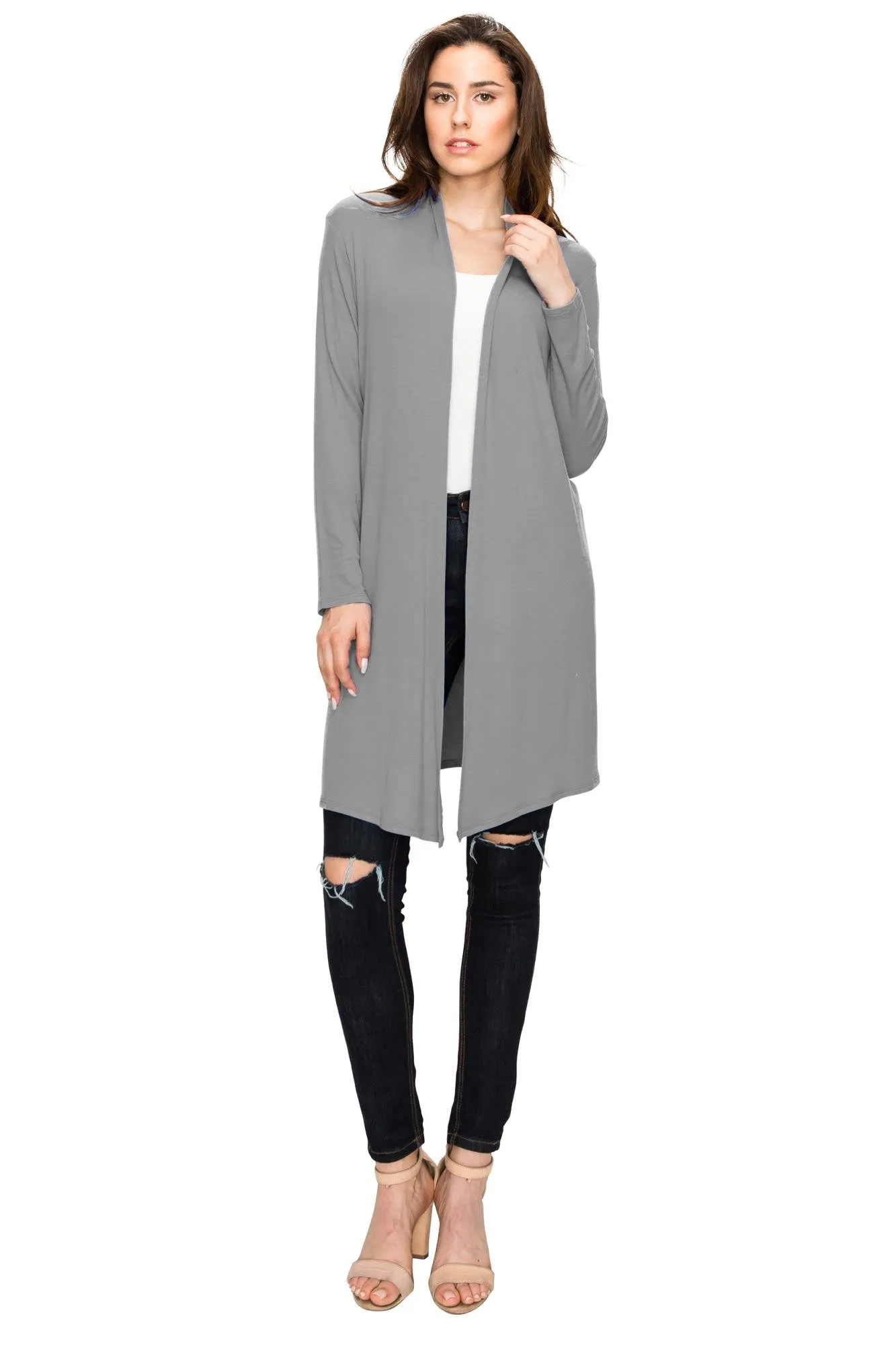 Open Front Long Cardigan for Women with Long Sleeves