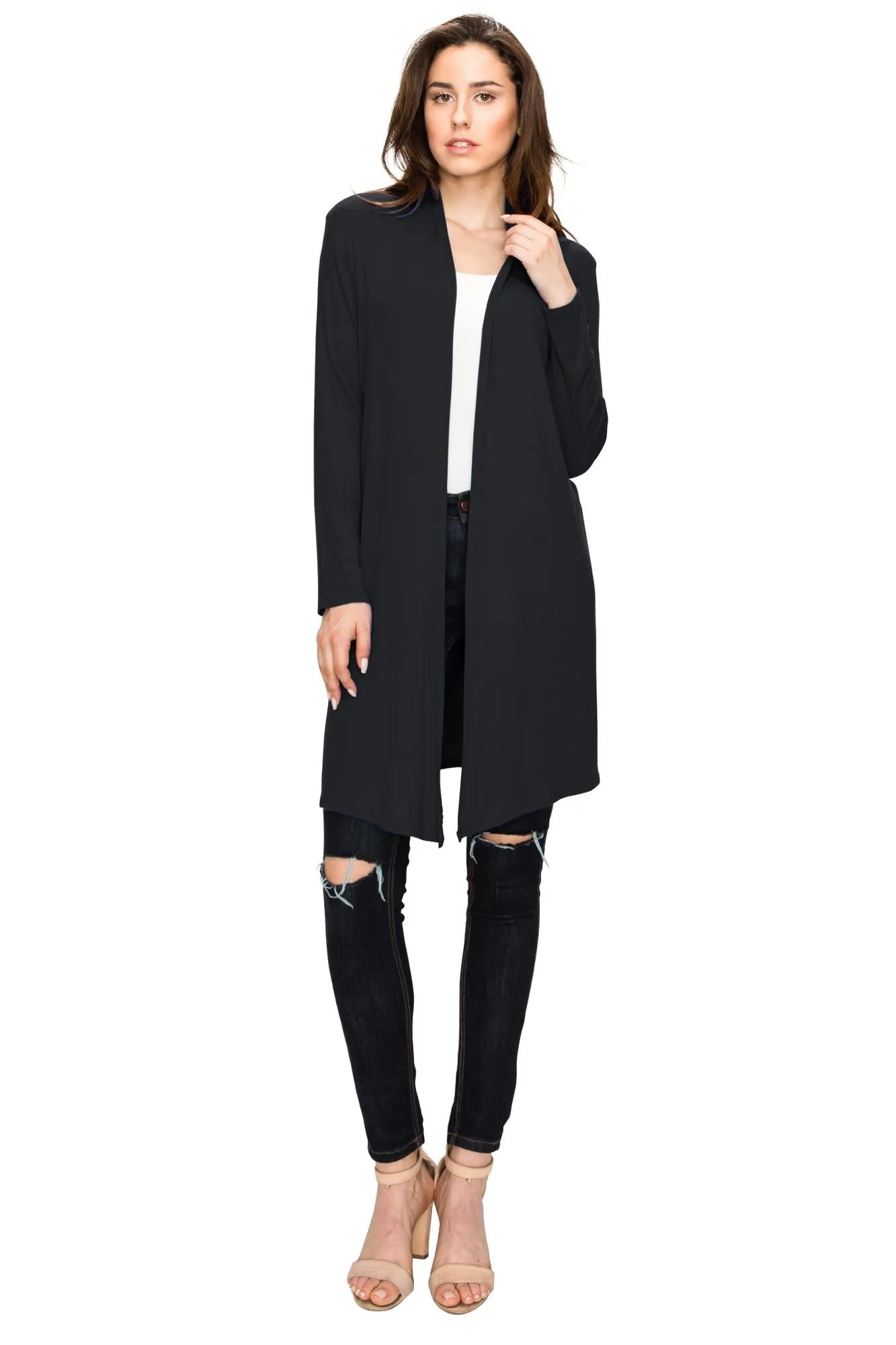 Open Front Long Cardigan for Women with Long Sleeves